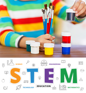 Student with paints & STEM